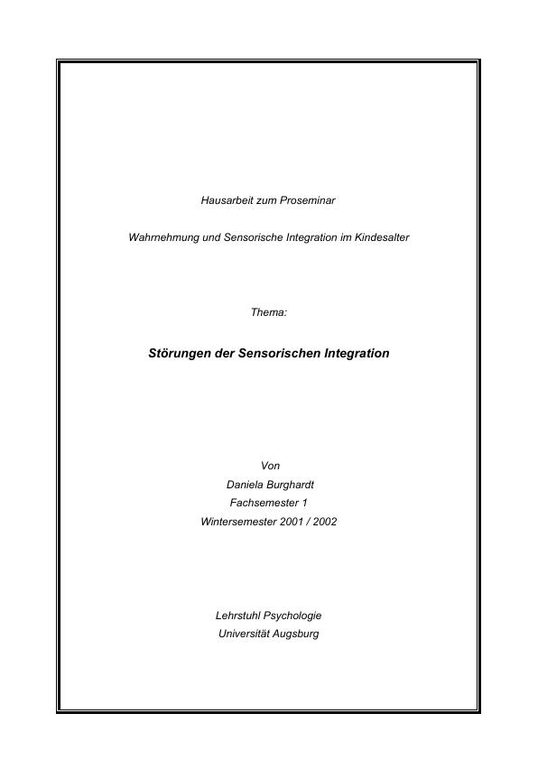 Titel: Sensorische Integration und ihre Störungen nach dem Konzept von Anna Jean Ayres
