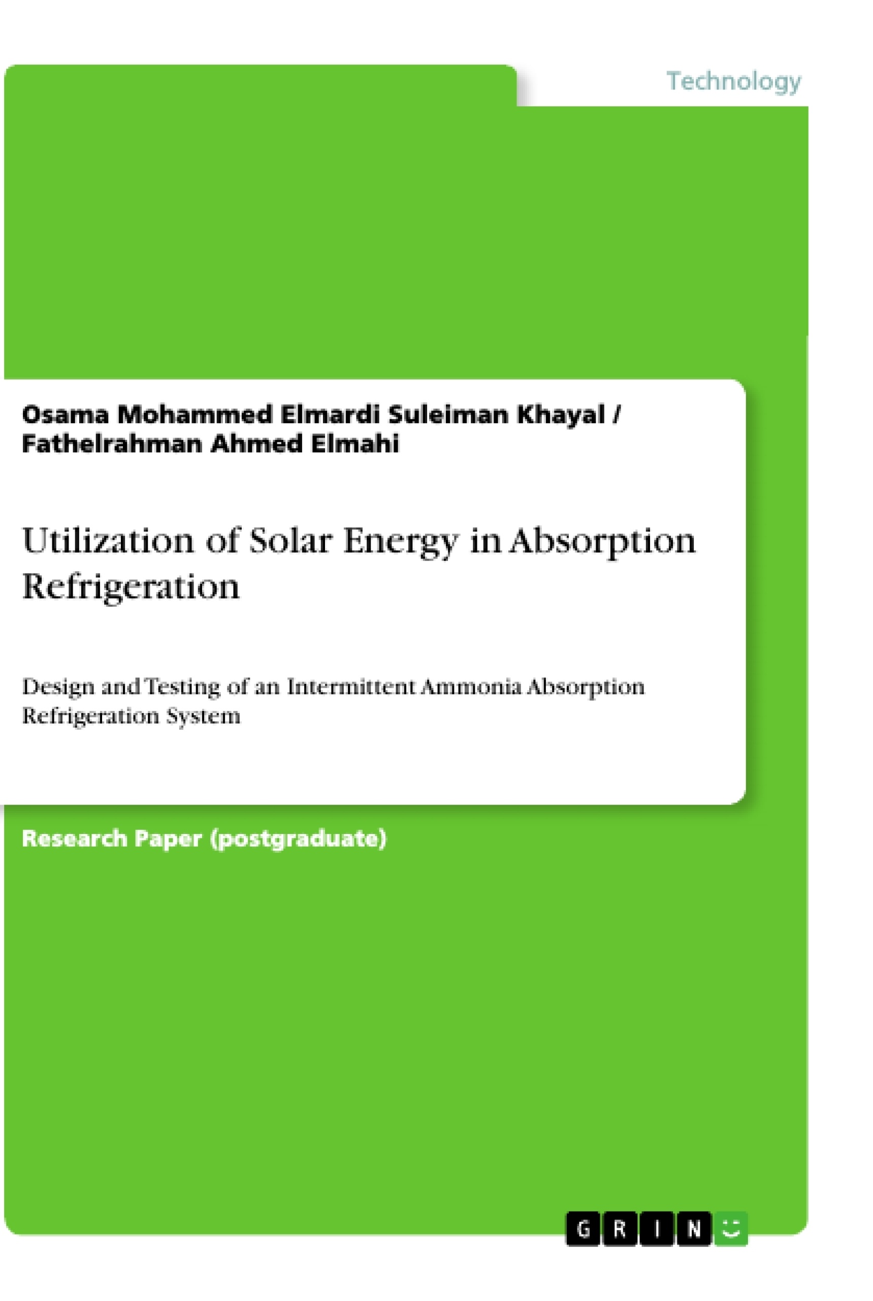 Titre: Utilization of Solar Energy in Absorption Refrigeration