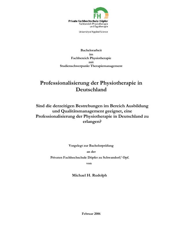 Professionalisierung Der Physiotherapie In Deutschland - Hausarbeiten ...