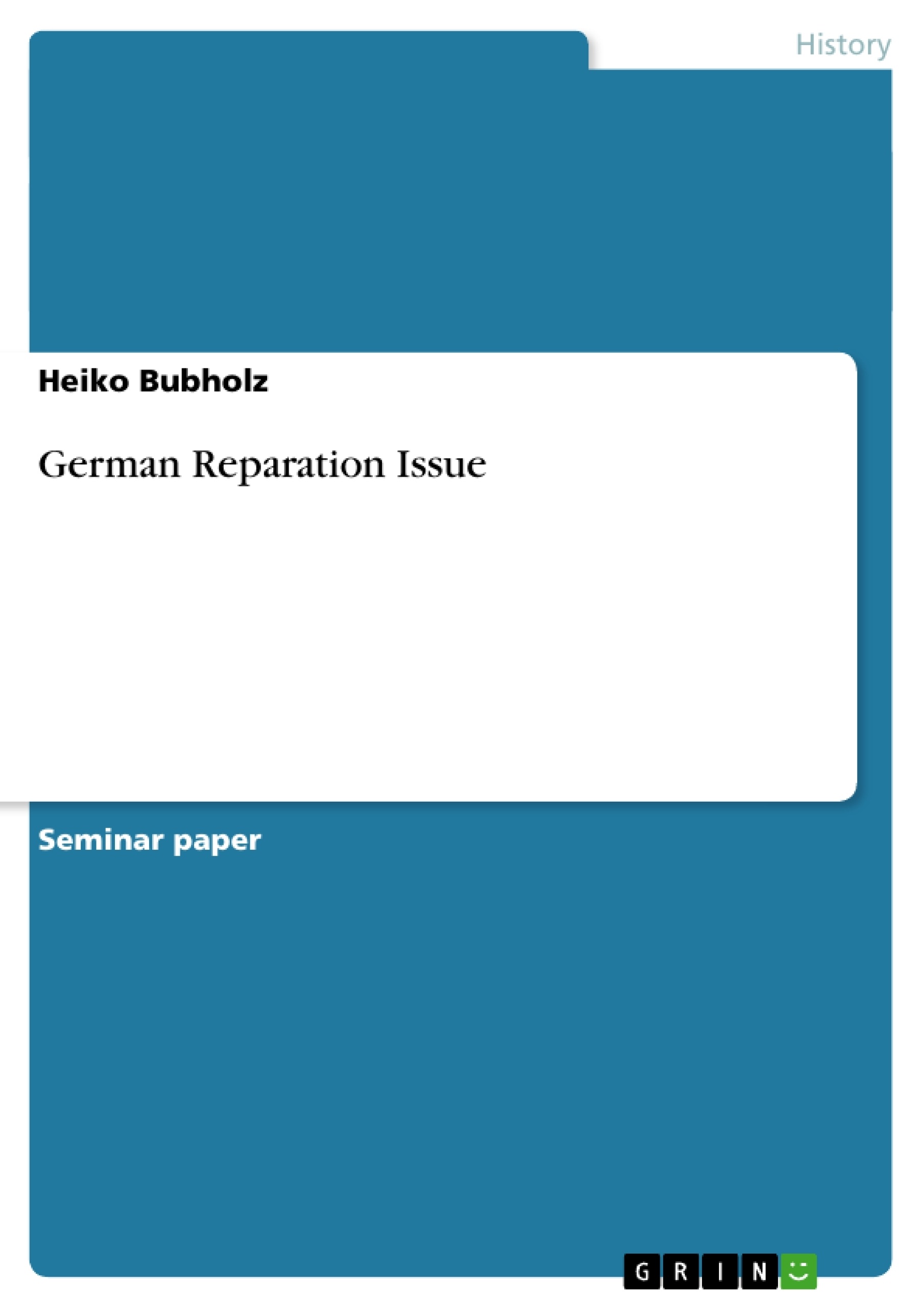 Titre: German Reparation Issue