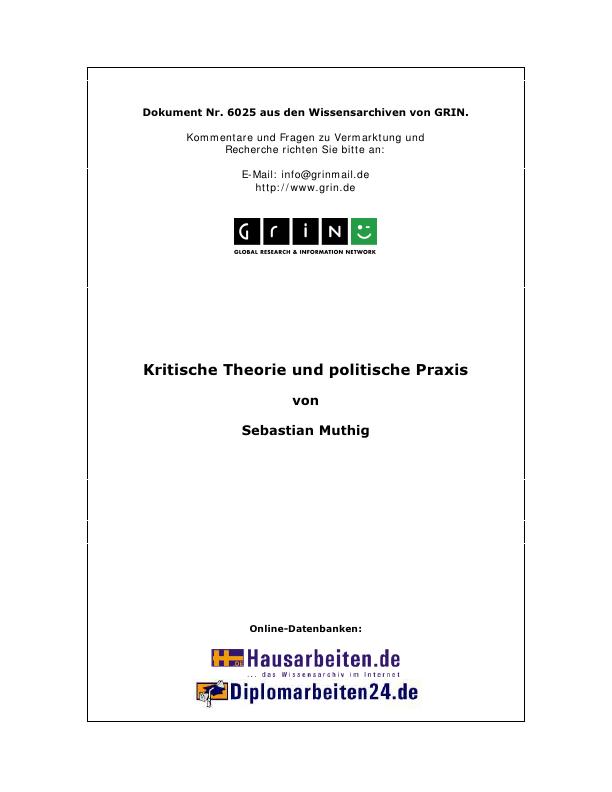 Título: Kritische Theorie und politische Praxis