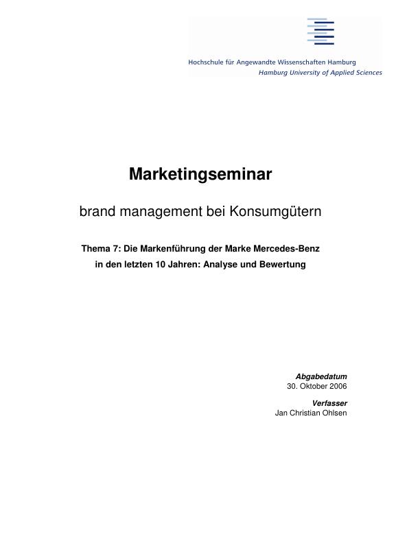 Titel: Brand Management. Die Markenführung der Marke Mercedes-Benz in den letzten zehn Jahren
