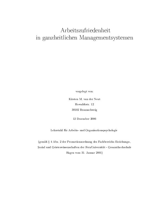Titre: Arbeitszufriedenheit in ganzheitlichen Managementsystemen