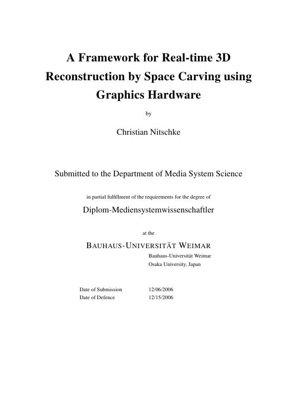 Título: A Framework for Real-time 3D Reconstruction by Space Carving using Graphics Hardware