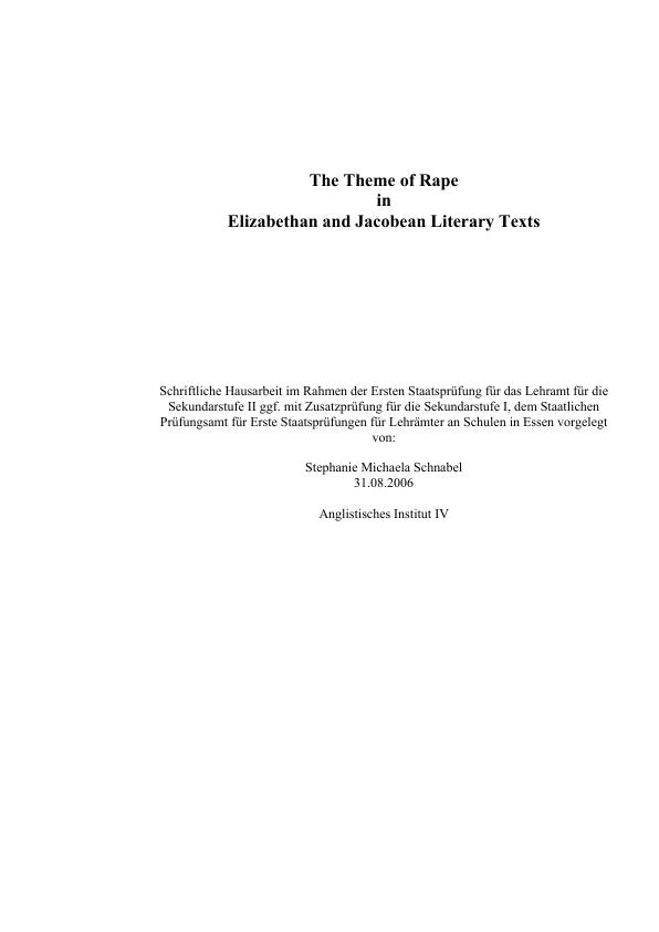 Titel: The theme of rape in elizabethan and jacobean literary texts