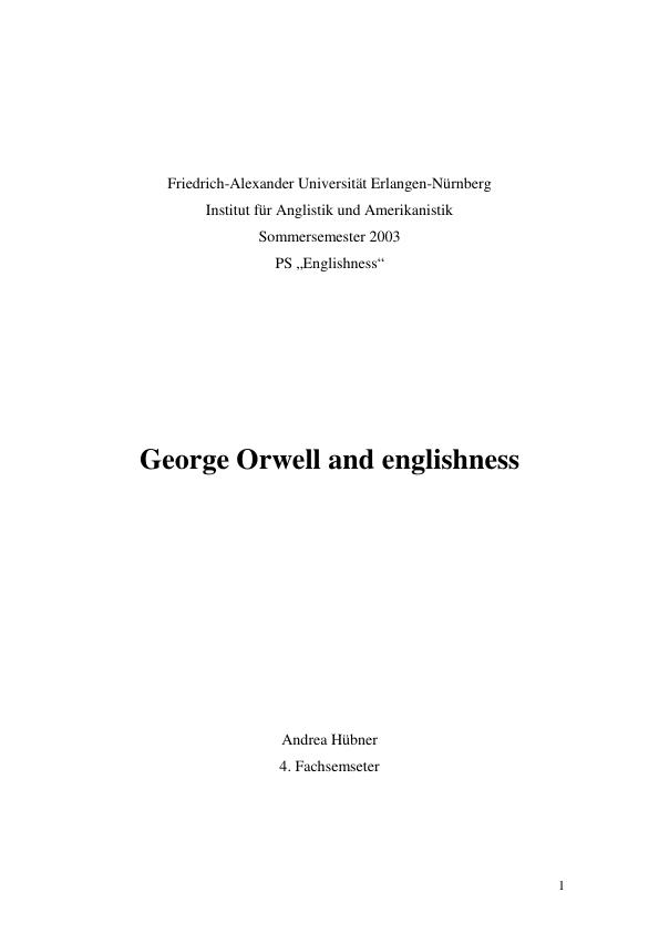 Title: George Orwell and Englishness
