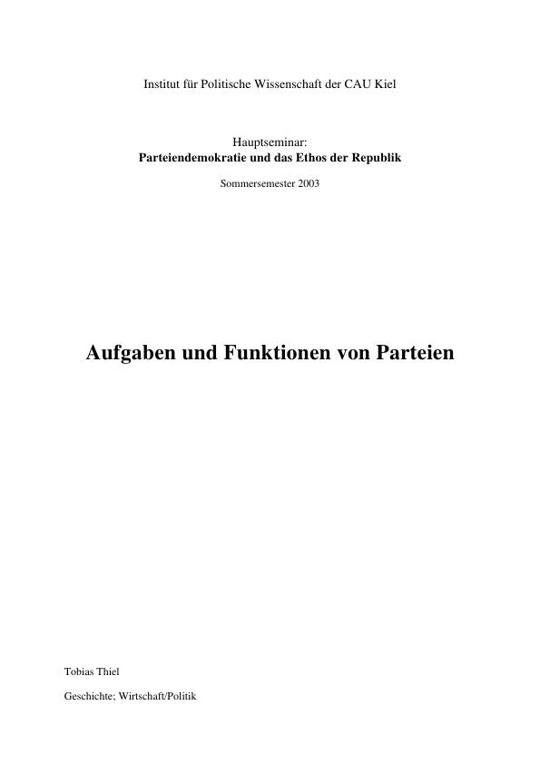 Titel: Aufgaben und Funktionen von Parteien