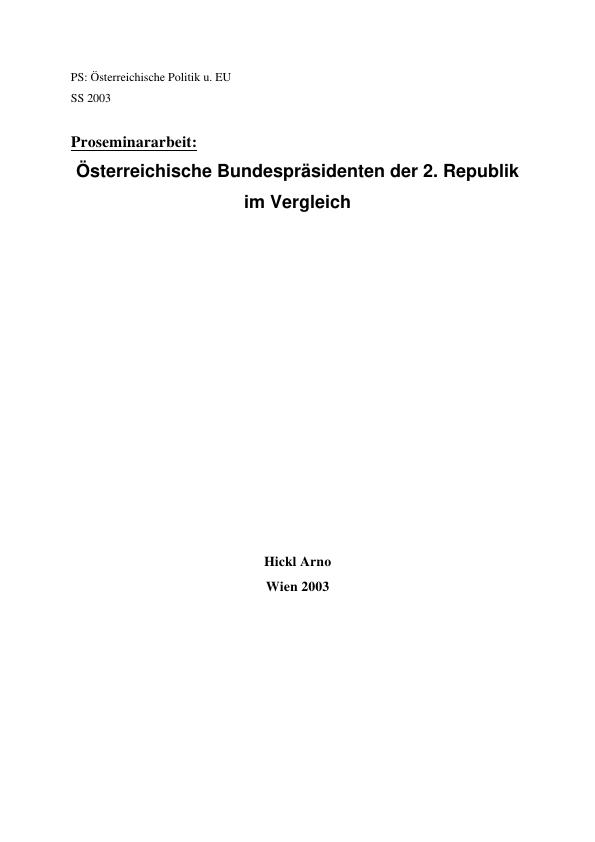 Titre: Österreichische Bundespräsidenten der 2. Republik im Vergleich