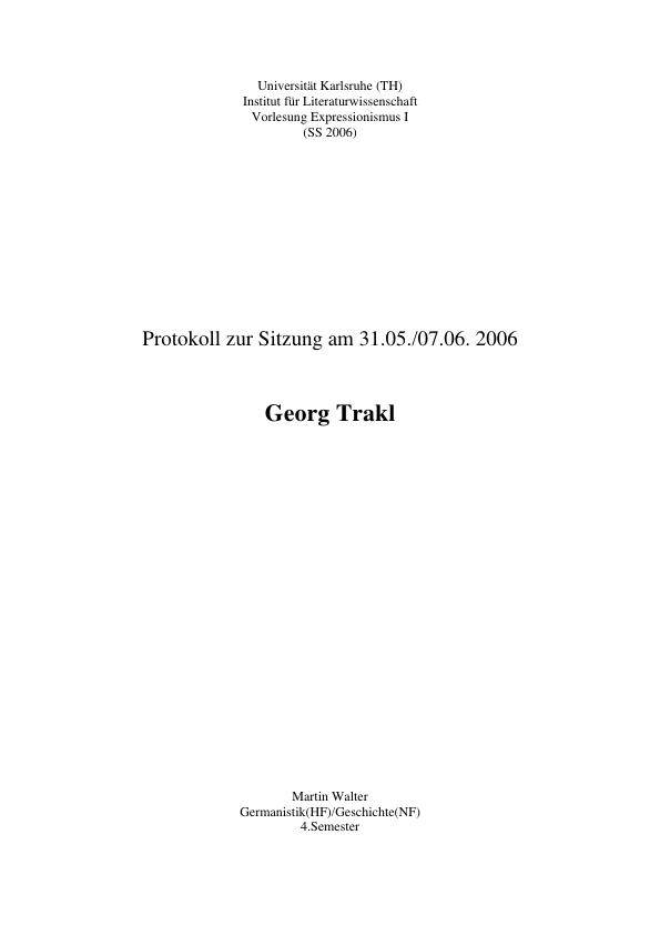 Titel: Sitzungsprotokoll zum Thema: Georg Trakl