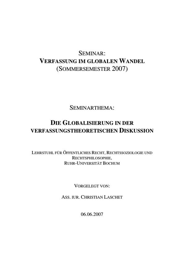 Titre: Die Globalisierung in der verfassungstheoretischen Diskussion