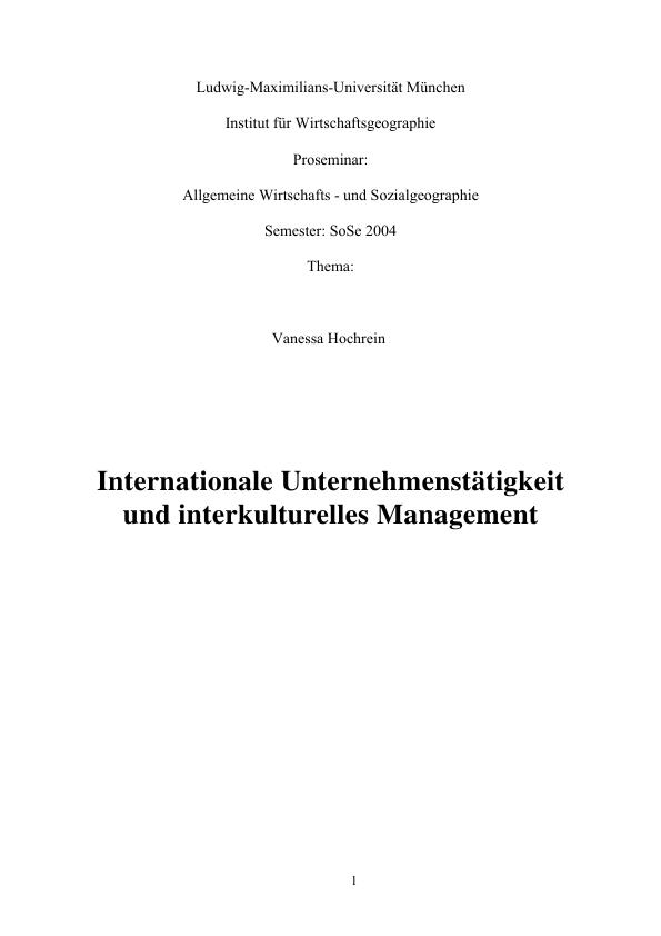 Titel: Internationale Unternehmenstätigkeit und interkulturelles Management