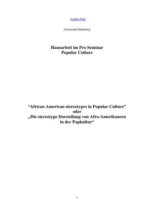 Titel: Die stereotype Darstellung von Afro-Amerikanern in der Popkultur