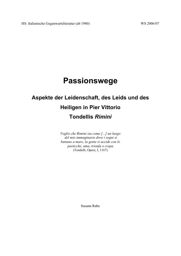 Titel: Passionswege - Aspekte der Leidenschaft, des Leids und des Heiligen in Pier Vittorio Tondellis "Rimini"