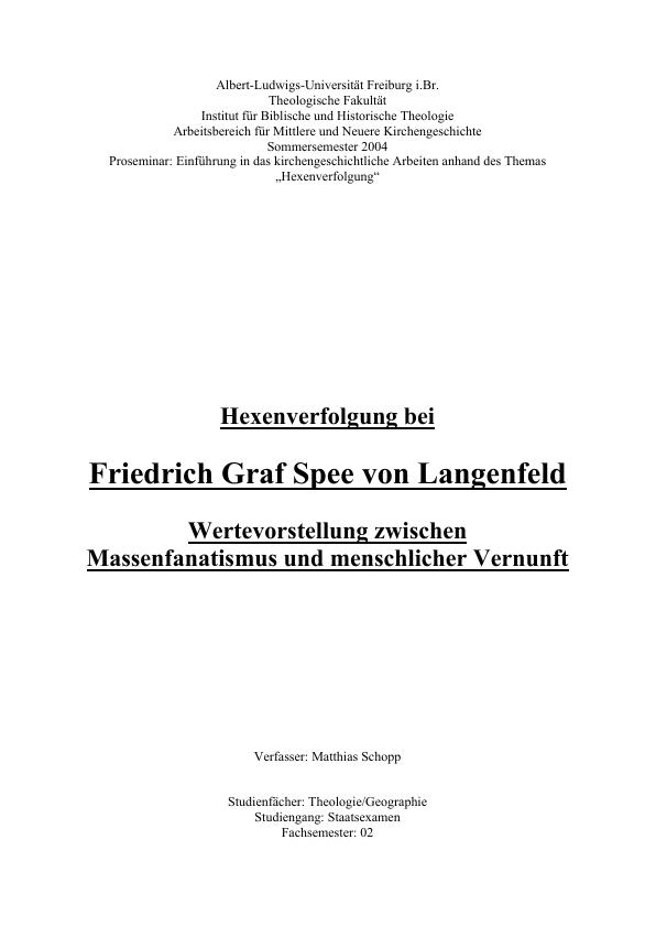 Titel: Hexenverfolgung bei Friedrich Graf Spee von Langenfeld