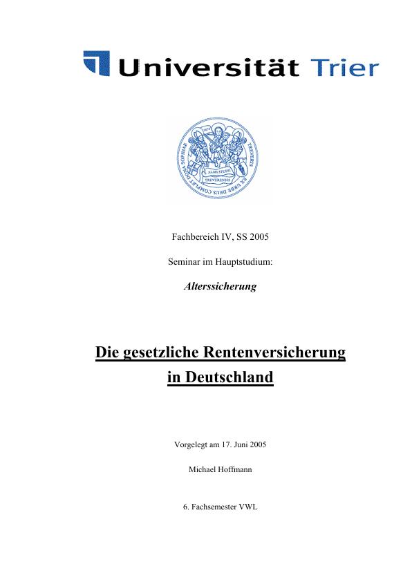Título: Die gesetzliche Rentenversicherung in Deutschland