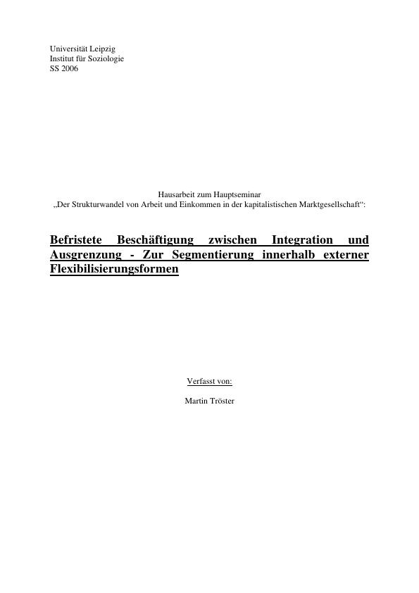 Titel: Befristete Beschäftigung zwischen Integration und Ausgrenzung 