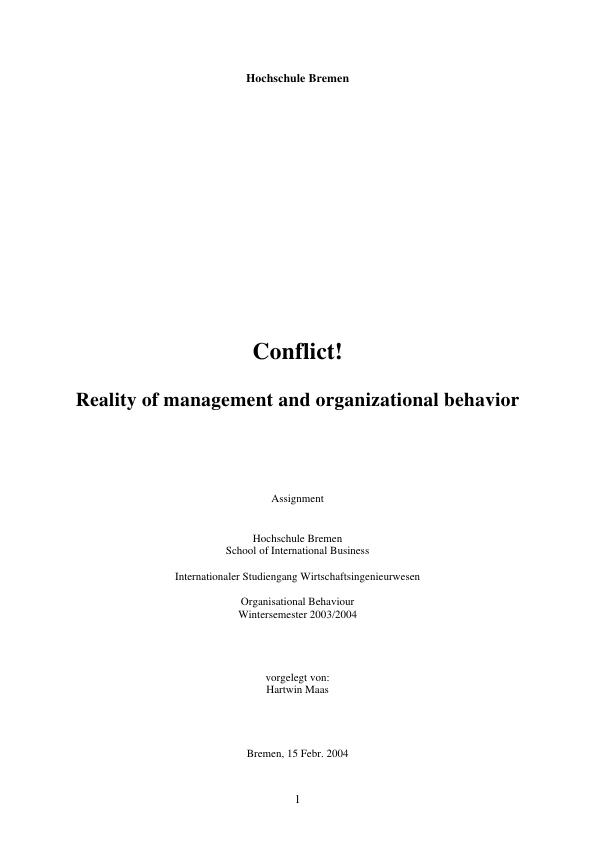 Título: Conflict!  -   Reality of management and organizational behavior