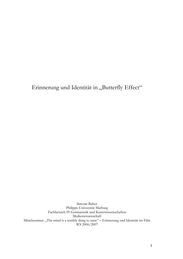 Titre: Erinnerung und Identität in „Butterfly Effect“