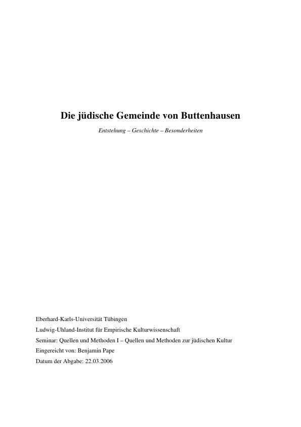Título: Die jüdische Gemeinde von Buttenhausen