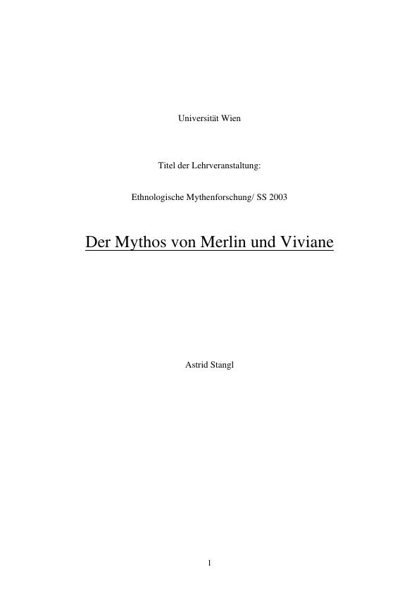 Titel: Der Mythos von Merlin und Viviane