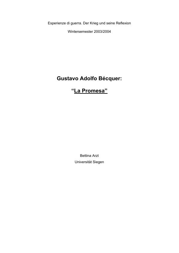 Titel: Kriegserfahrungen in der Literatur - Gustavo Adolfo Bécquer, La Promesa