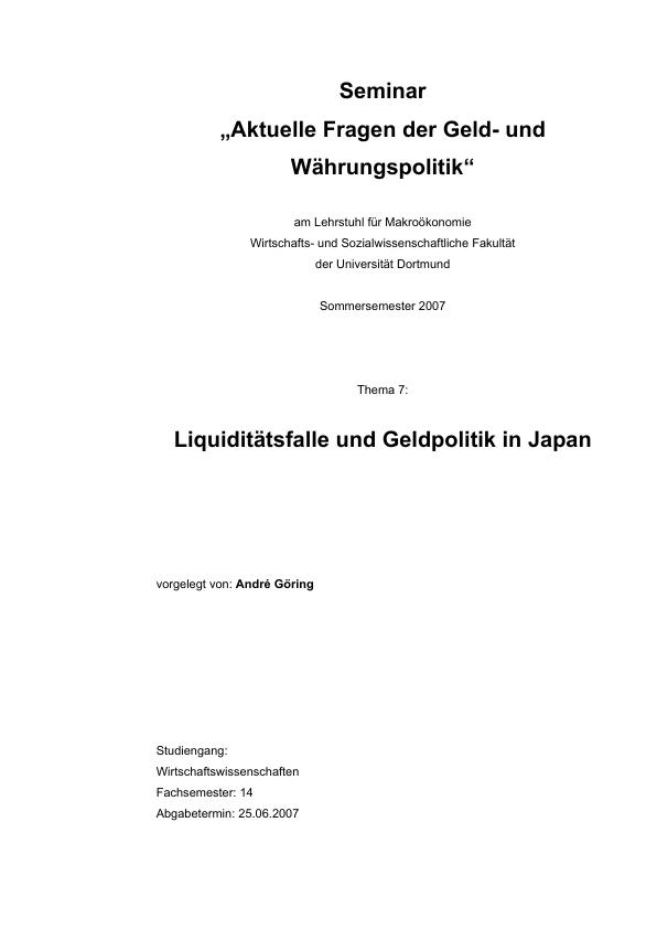 Titre: Liquiditätsfalle  und Geldpolitik in Japan