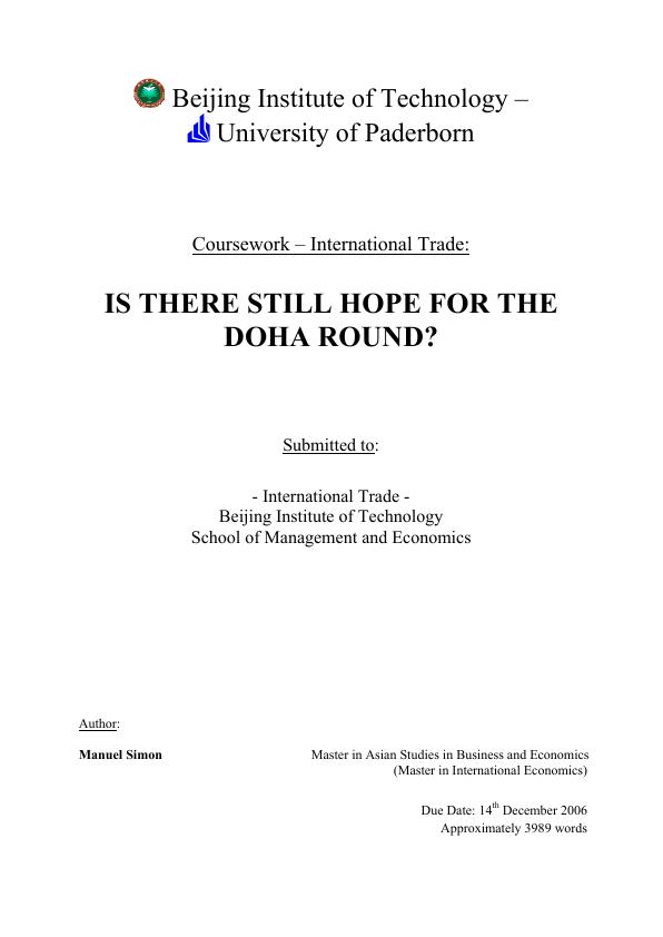 Titre: Is there still hope for the Doha Round?