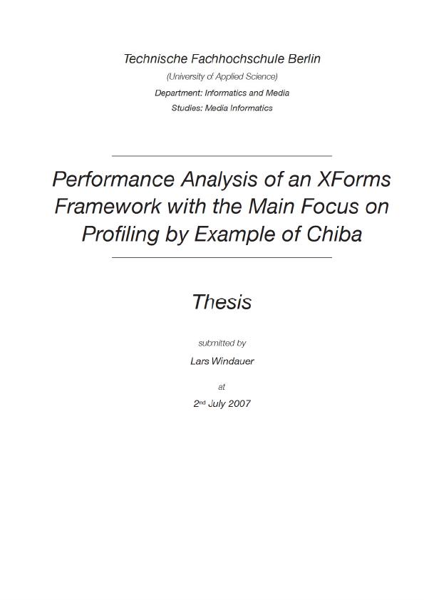 Título: Performance analysis of an XForms framework with the main focus on profiling by example of Chiba