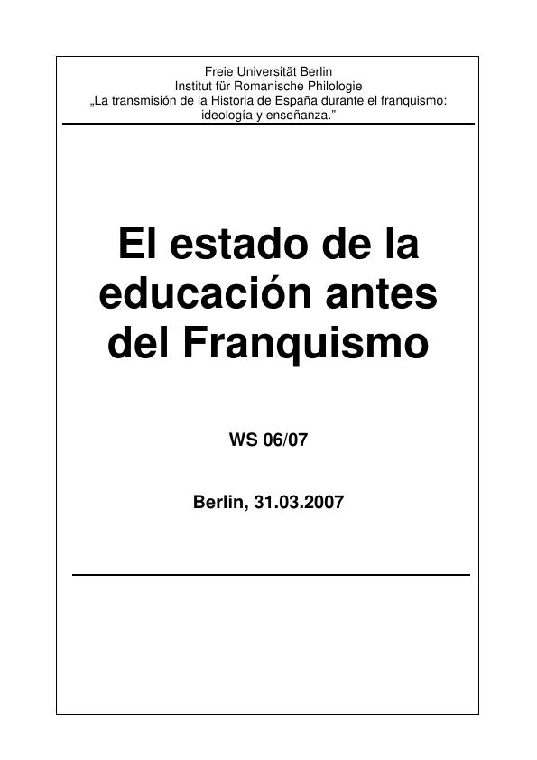 Título: El estado de la educación antes del Franquismo