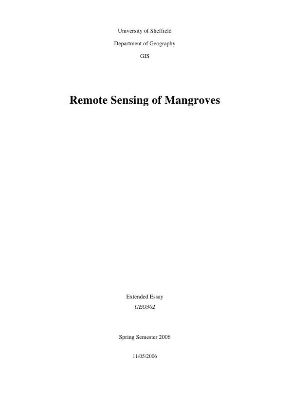 Title: Remote Sensing of Mangroves