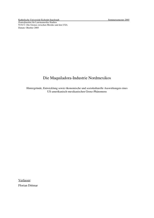 Titel: Die Maquiladora-Industrie Nordmexikos