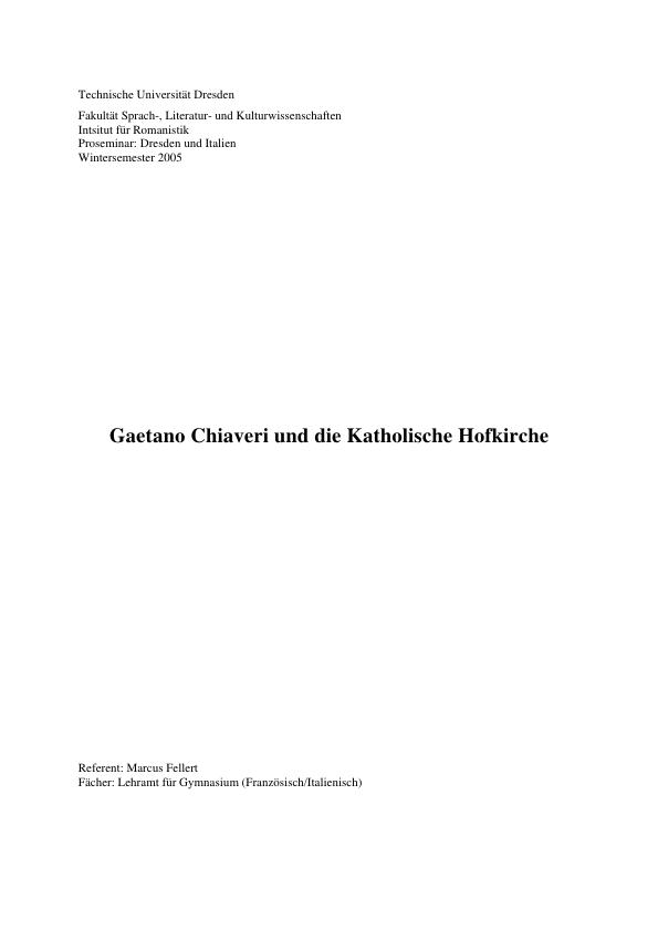 Title: Gaetano Chiaveri und die katholische Hofkirche