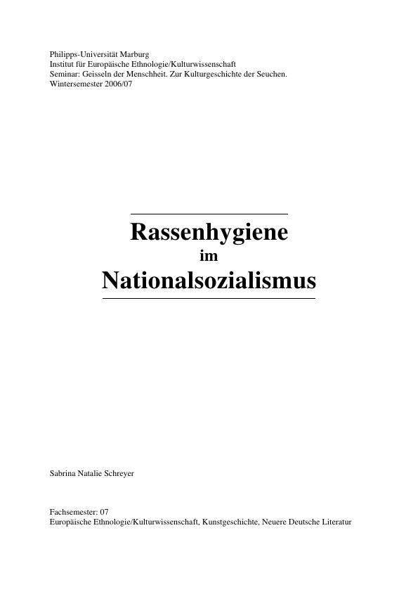 Titel: Rassenhygiene im Nationalsozialismus