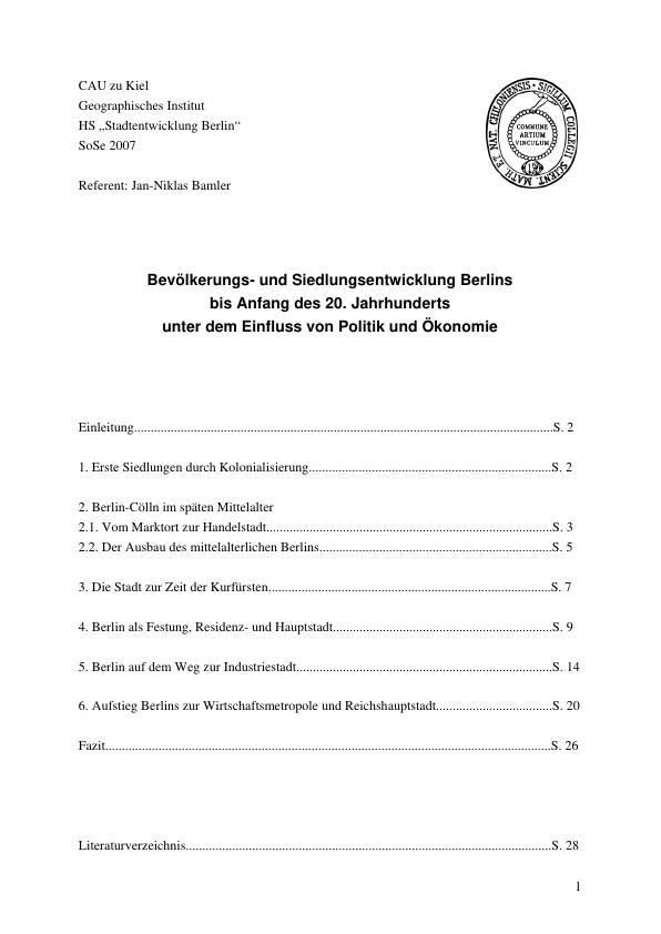 Titre: Bevölkerungs- und Siedlungsentwicklung Berlins