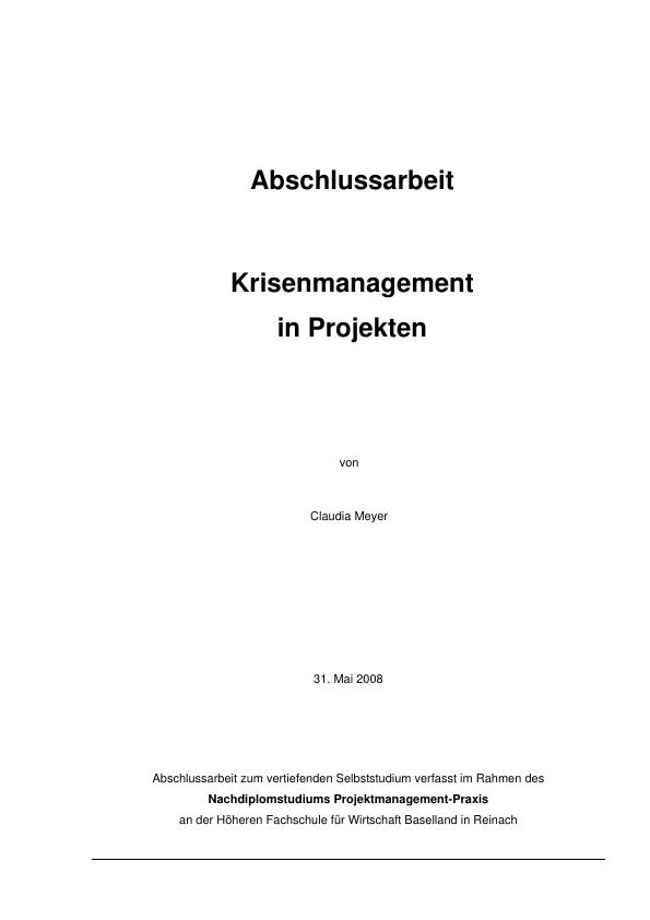 Título: Krisenmanagement in Projekten