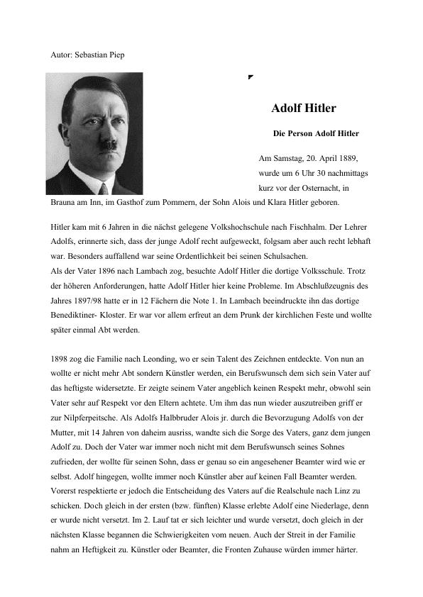 Adolf Hitler. Sein Leben vor dem Zweiten Weltkrieg - GRIN