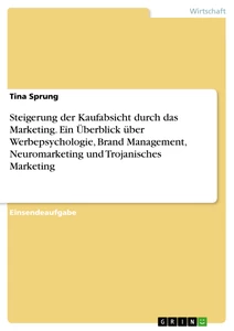 Titel: Steigerung der Kaufabsicht durch das Marketing. Ein Überblick über Werbepsychologie, Brand Management, Neuromarketing und Trojanisches Marketing
