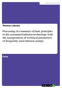 Titel: Processing of a summary of basic principles to the automated infusion technology with the juxtaposition of technical parameters of frequently used infusion pumps