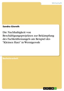 Titel: Die Nachhaltigkeit von Beschäftigungsprojekten zur Bekämpfung des Fachkräftemangels am Beispiel des "Kleinen Harz" in Wernigerode