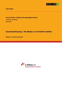 Titel: Zusammenfassung - Die Räuber von Friedrich Schiller