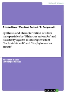 Título: Synthesis and characterization of silver nanoparticles by "Rhizopus stolonifer" and its activity against multidrug resistant "Escherichia coli" and "Staphylococcus aureus"