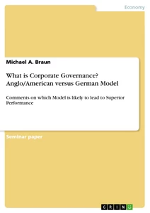 Title: What is Corporate Governance? Anglo/American versus German Model