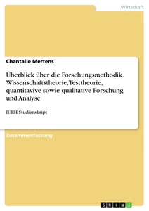 Title: Überblick über die Forschungsmethodik. Wissenschaftstheorie, Testtheorie, quantitavive sowie qualitative Forschung und Analyse