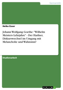 Titel: Johann Wolfgang Goethe: "Wilhelm Meisters Lehrjahre" - Der Harfner, Diskurswechsel im Umgang mit Melancholie und Wahnsinn?