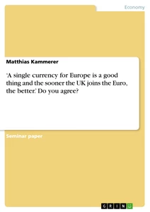 Title: ‘A single currency for Europe is a good thing and the sooner the UK joins the Euro, the better.’ Do you agree?