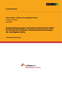 Titel: Zusammenfassung aller relevanten Inhalte für das Abitur im Fach Deutsch inklusive Inhaltszusammenfassungen der wichtigsten Werke