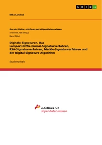 Titel: Digitale Signaturen. Das Lamport-Diffie-Einmal-Signaturverfahren, RSA-Signaturverfahren, Merkle-Signaturverfahren und der Digital Signature Algorithm
