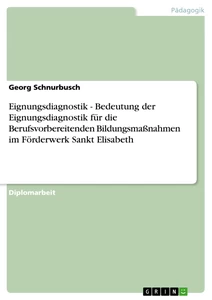 Titel: Eignungsdiagnostik - Bedeutung der Eignungsdiagnostik für die Berufsvorbereitenden Bildungsmaßnahmen im Förderwerk Sankt Elisabeth