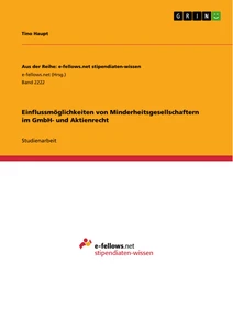 Titel: Einflussmöglichkeiten von Minderheitsgesellschaftern im GmbH- und Aktienrecht