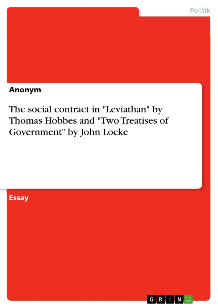 The Social Contract In Leviathan By Thomas Hobbes And Two Treatises Of Government By John Locke Hausarbeiten De